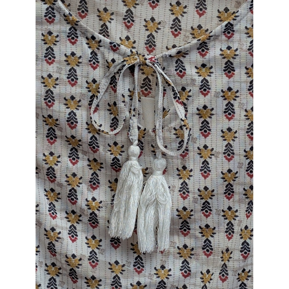 Style & Co Peplum Boho Peasant Blouse M Bell Sleeve Tassel Tie Mixed Print Indie - Picture 3 of 14